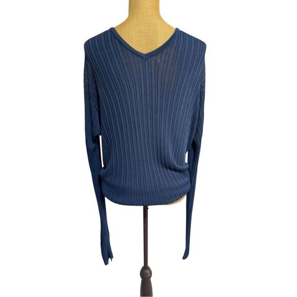 Vintage Armani Exchange Superb Ribbed Sweater Size Size L Navy V Neck Long Sheer - Picture 2 of 9